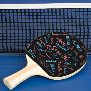 Raquete De Ping Pong Dois nomes casal padrão monograma rosa claro azul