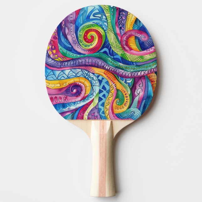 Raquete de Ping Pong Doodle Aquarela (Frente)