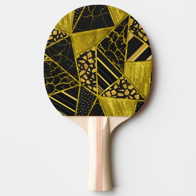 Raquete De Ping Pong Dourada ilusão de textura do triângulo preto (Frente)