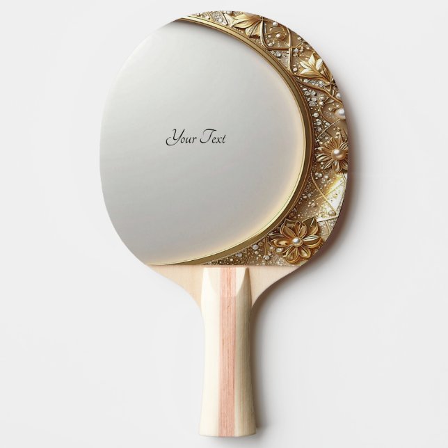 Raquete de Ping Pong Dourada Ornamentada (Frente)