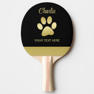 Raquete De Ping Pong Dourada pata de cão brilhante sobre fundo negro