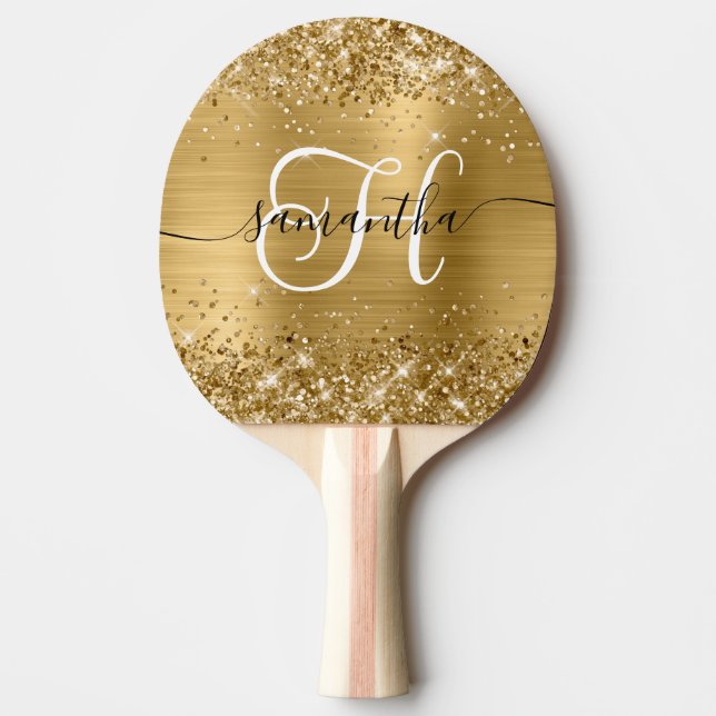 Raquete De Ping Pong Dourado Espelhado Glam Monogramado (Frente)