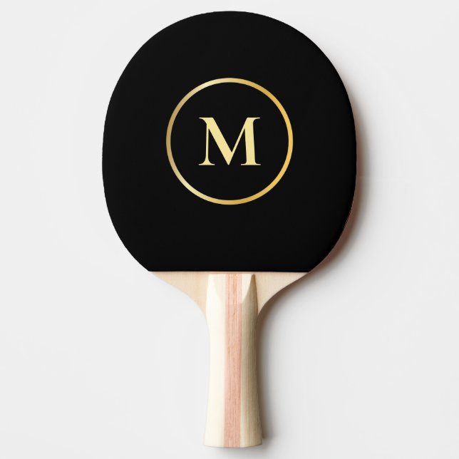 Raquete De Ping Pong Dourado Monograma Elegante Modelo Preto Personaliz (Frente)