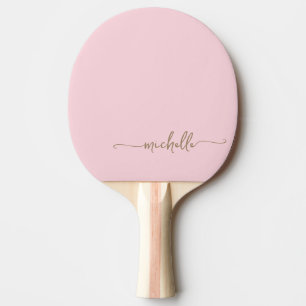 Raquete De Ping Pong Dourado Personalizado Nome Assinatura Script Rosa 