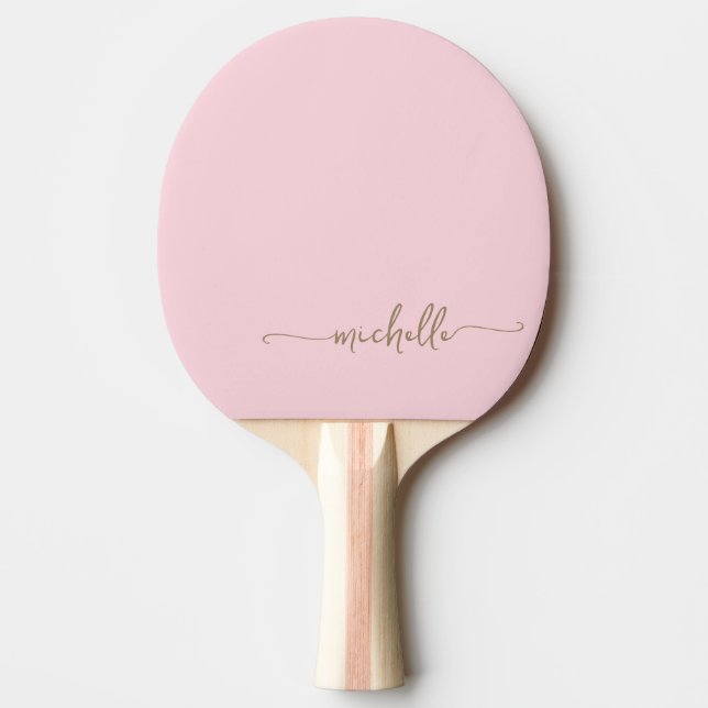 Raquete De Ping Pong Dourado Personalizado Nome Assinatura Script Rosa  (Frente)