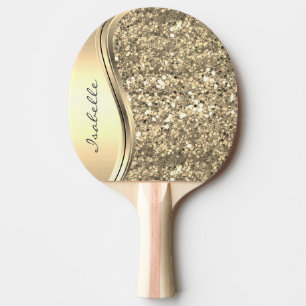 Raquete De Ping Pong Dourado Rosa Brilho Glam Brilho Personalizado Meta