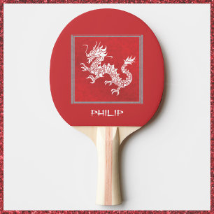 Raquete De Ping Pong Dragão Branco e Vermelho em Greve
