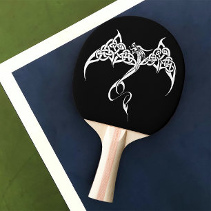 Raquete De Ping Pong Dragão Tribal Celta com Entrelaçamento Preto Branc