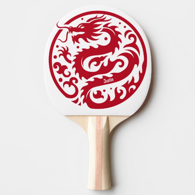 Raquete De Ping Pong Dragão Vermelho e Branco Personalizado (Frente)