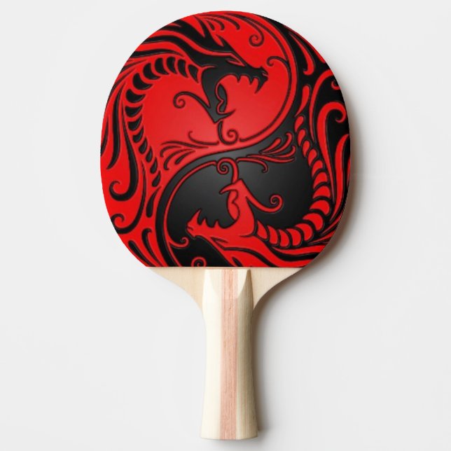 Raquete De Ping Pong Dragões vermelhos e pretos de Yin Yang (Frente)
