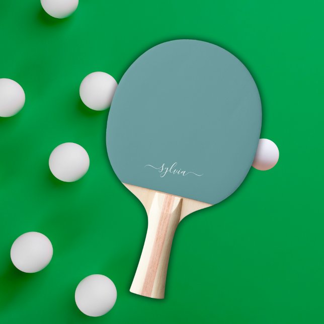 Raquete De Ping Pong Dusty Aqua Modern Girly Monographic Name (Dusty Aqua Monogram Ping Pong Paddle)
