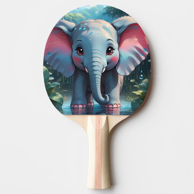 Raquete De Ping Pong Elefante Bonito na Chuva (Frente)