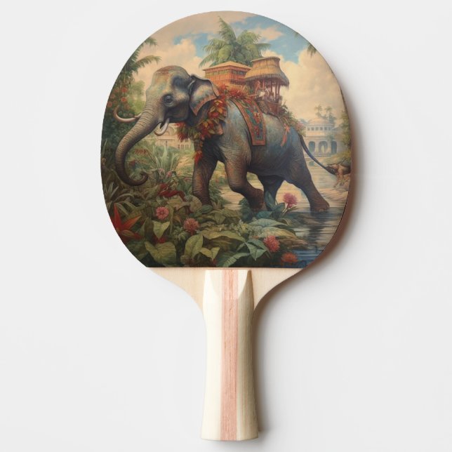 Raquete De Ping Pong Elefante de cena botânica com howdah (Frente)