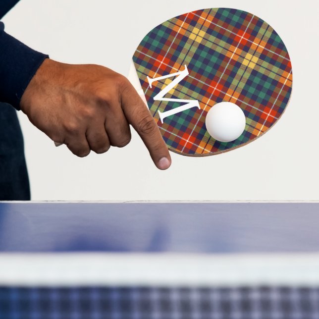 Raquete De Ping Pong Elegant blue & orang tartan plaid Monogram (Insitu)