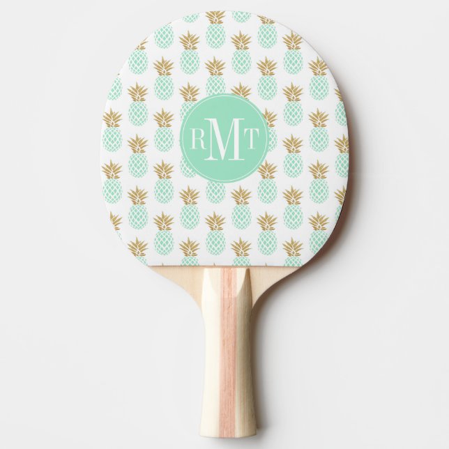 Raquete De Ping Pong Elegante de abacaxi tropical dourado (Frente)