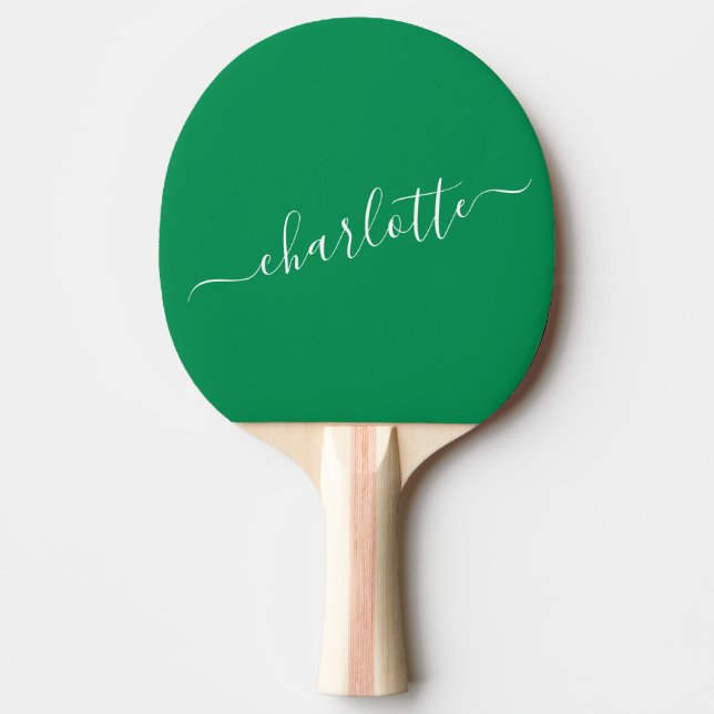 Raquete De Ping Pong Elegante Kelly Green Script Name Personalizado (Frente)