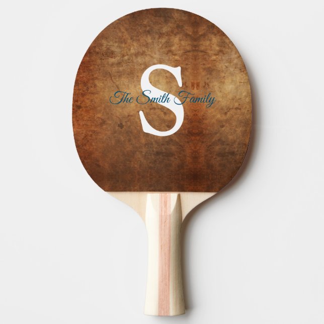 Raquete De Ping Pong Elegante Laranja Queimado Monograma (Frente)