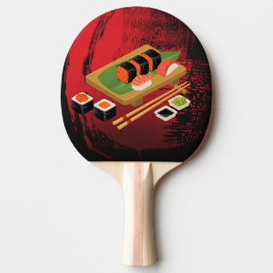 Raquete De Ping Pong Elegante Moderno Chic Preto e Vermelho Cozinheiro