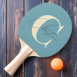 Raquete De Ping Pong Elegante Monograma de Meados do Século em Água Mor