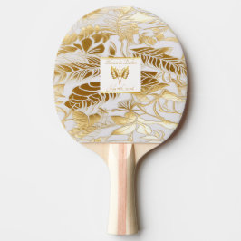 Raquete De Ping Pong Elegante Monograma Dourado Monstera