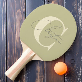 Raquete De Ping Pong Elegante Monograma em Poeira de Sage Moderno de Me