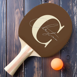 Raquete De Ping Pong Elegante Monograma Meio do Século em Marrom Escuro