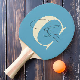 Raquete De Ping Pong Elegante Monograma Moderno de Meados do Século Céu
