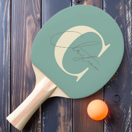 Raquete De Ping Pong Elegante Monograma Moderno de Meados do Século Rec