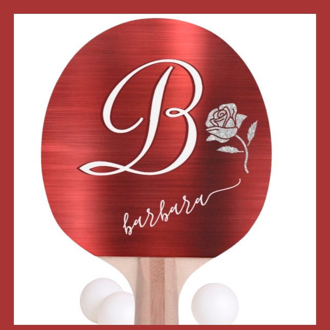 Raquete De Ping Pong Elegante Red Custom Monographic Name Glitter Rosa (Criador carregado)