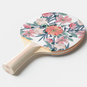 Raquete De Ping Pong Elegante rosa e azul aquarela Design