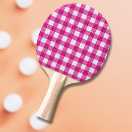 Raquete De Ping Pong Elegante Tartan de Brilho Rosa no Branco