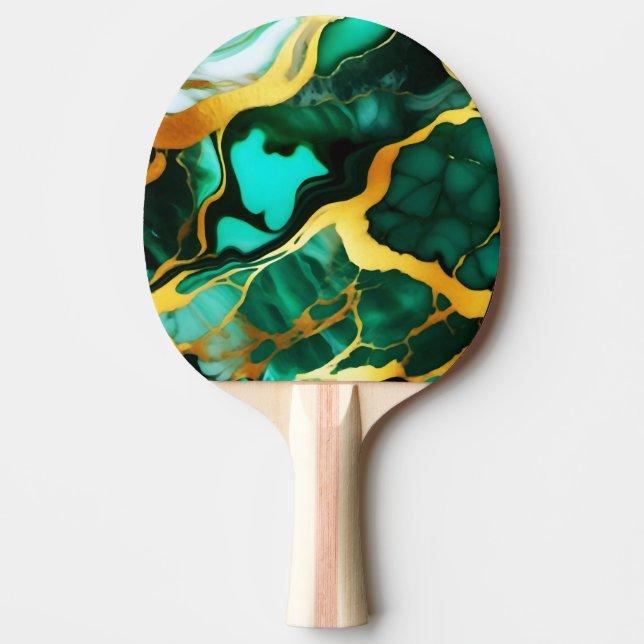 Raquete De Ping Pong Elegante verde ouro amarelo Faux Marble (Frente)