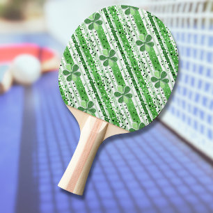 Raquete De Ping Pong Elegantes Listras Brancas e Verdes Trevo Brilho