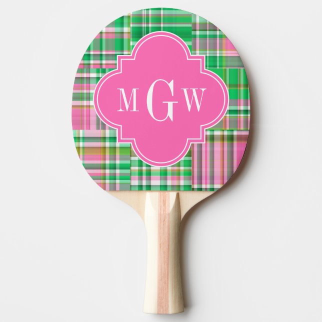 Raquete De Ping Pong Emerald Hot Pink Pré-Pink Patches Madras Monograma (Frente)