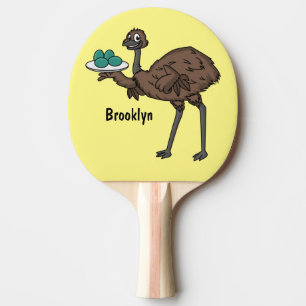 Raquete De Ping Pong Emu com ilustração de desenho animado de ovos