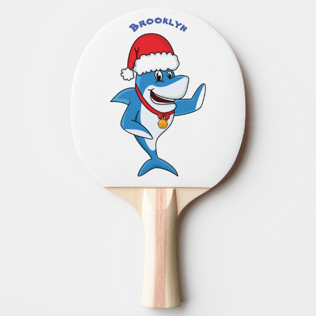 Raquete De Ping Pong Engraçado desenho animado de tubarão de Natal (Frente)