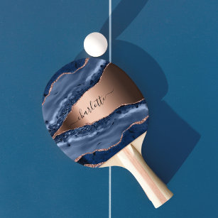 Raquete De Ping Pong Escrito com rosa dourado de mármore azul
