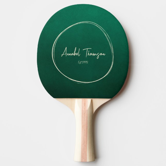 Raquete De Ping Pong Esmeralda Verde Nome no Círculo Desenhado (Frente)