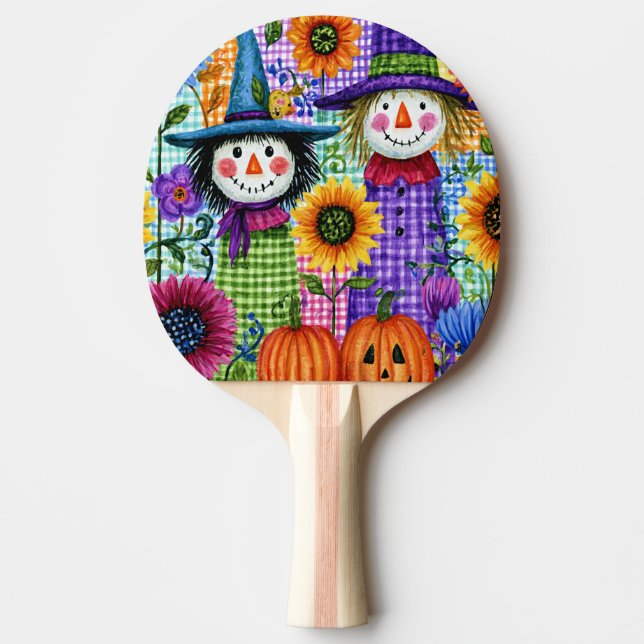 Raquete De Ping Pong Espantalhos e Abóboras, Halloween, (Frente)