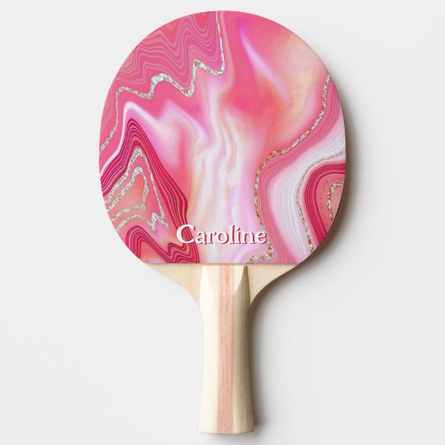 Raquete De Ping Pong Espargueira brilhante Marble Art Prata Rosa (Frente)