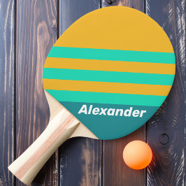 Raquete De Ping Pong Esporte Listras Marinhas Ensolaradas com Nome