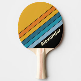 Raquete De Ping Pong Esporte Listras Pretas e Arco-Íris com Nome