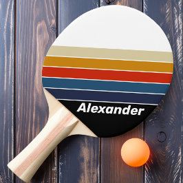 Raquete De Ping Pong Esporte Retro Gelo Listrado Arco-íris com Nome