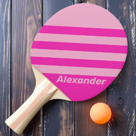 Raquete De Ping Pong Esporte Vintage Céu Rosa Listras Duplas com Nome