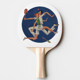 Raquete De Ping Pong Esportes Antigos, Tenistas Colidem com Raquetes