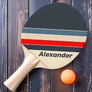 Raquete De Ping Pong Esportivo Retro Náutico Listrado de Arco-Íris com
