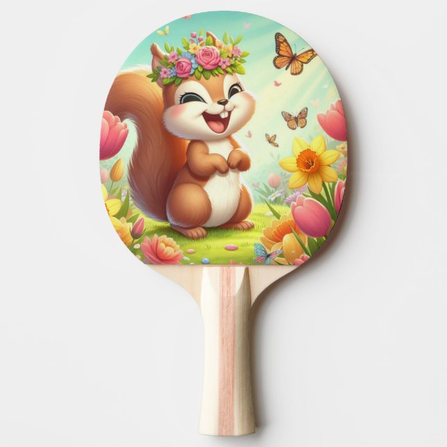 Raquete De Ping Pong Esquilo de primavera feliz e bonito (Frente)