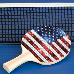 Raquete De Ping Pong Estados Unidos: bandeira azul-vermelho brilha