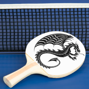 Raquete De Ping Pong Estilo de Tatuagem em Forma Preta do Dragão