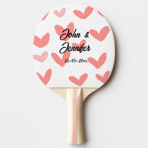 Raquete De Ping Pong estilo de texto simples e branco, coração vermelho